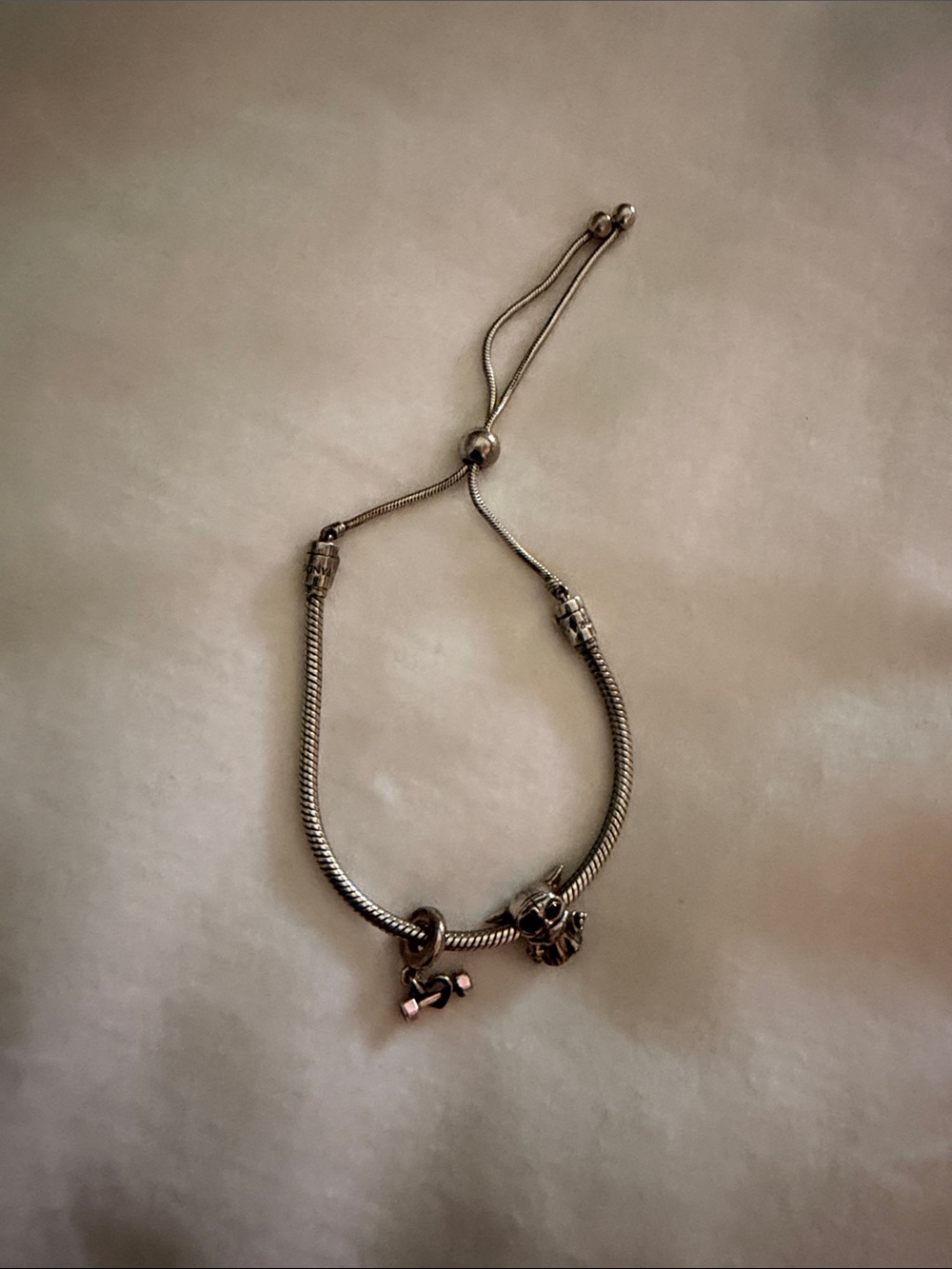 Pandora Silver Slider Bracelet with Two Charms - Silver